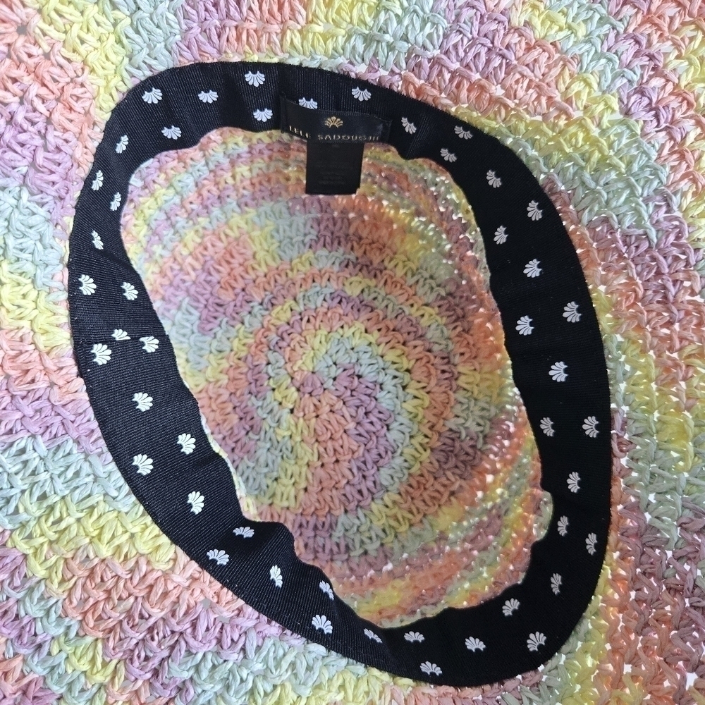 New Lele Sadoughi Raffia Rainbow Pastel Playa Bucket Hat - Picture 9 of 10